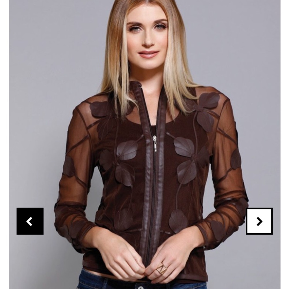 Dolce Cabo Floral Faux Leather Mesh Jacket - Picture 2 of 13